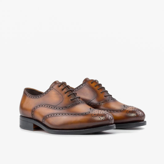 GI-5924 Brogue, Full Brogue Cognac, Herrenschuhe Leder, handgefertigte Herrenschuhe, Brogue Schuhe Herren, Blake stitched Flex Schuhe, spanische Lederschuhe, Full Brogue Herren Cognac, Business Schuhe Herren Leder, flexible Herrenschuhe